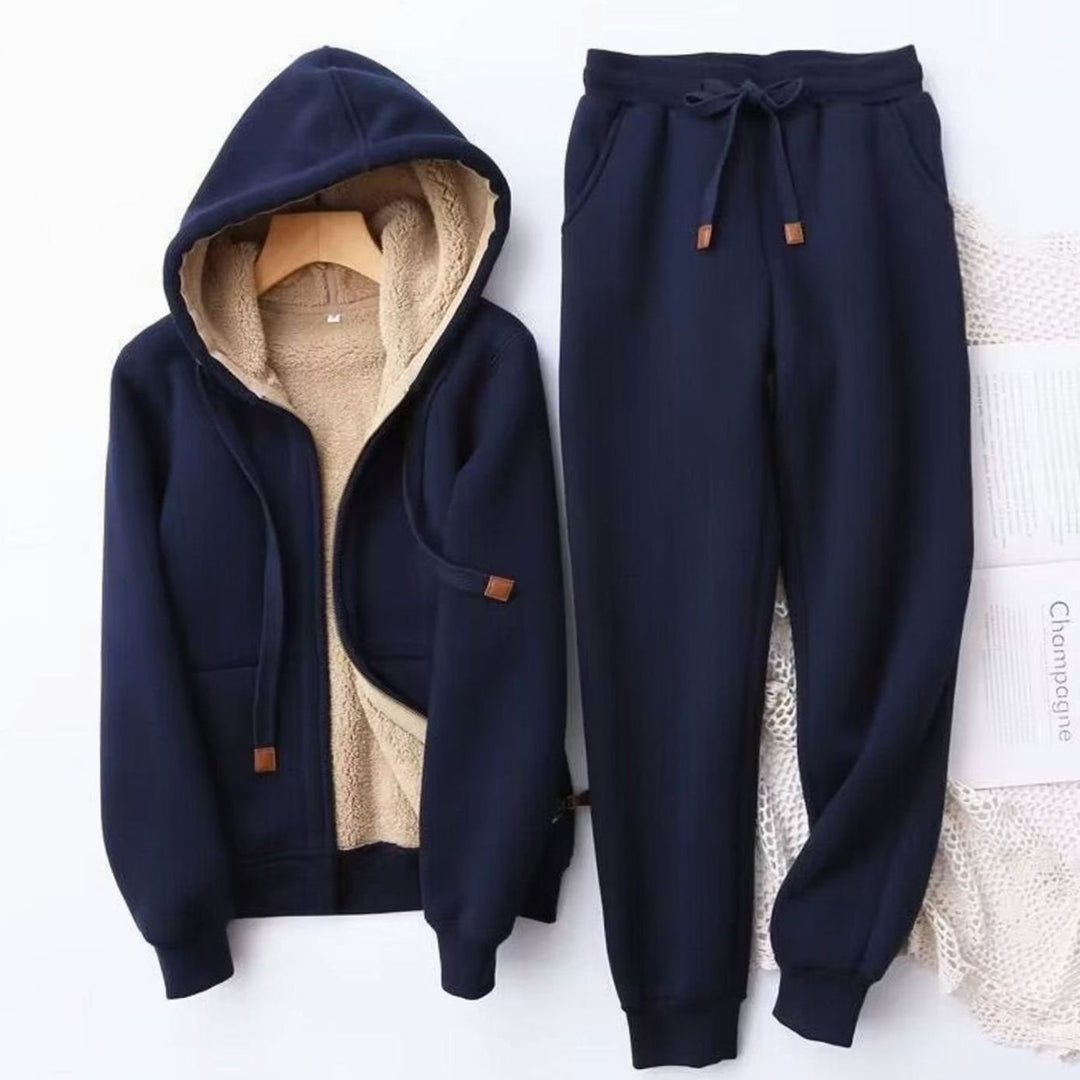 Isabel | Kvinne Sherpa-fôret Zip-Up Vinter Hoodie Jogger Sett