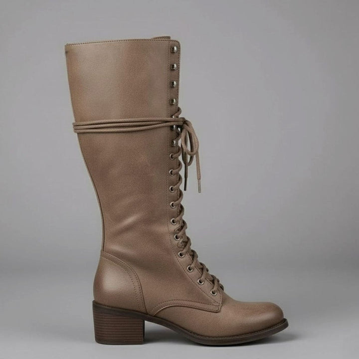 Jocelyn | Kvinne Lace-Up Blokk Hæl Spikret Kne-Høye Støvler