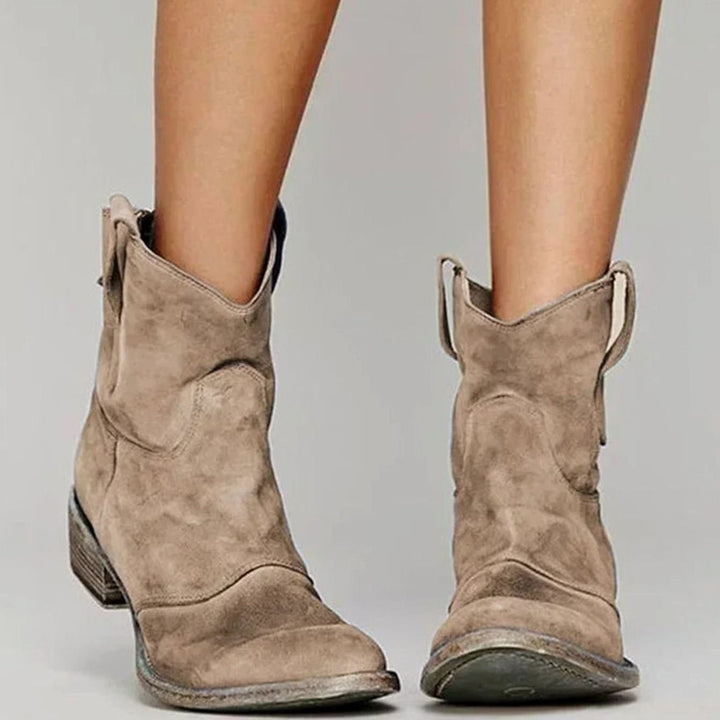 Josephine | Kvinne Vintage Western Suede Slip-On Ankelstøvler