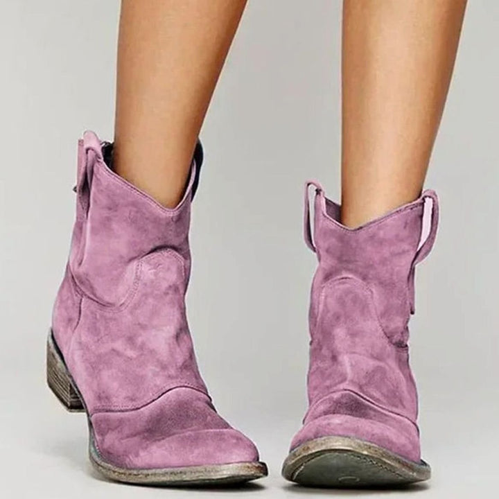 Josephine | Kvinne Vintage Western Suede Slip-On Ankelstøvler