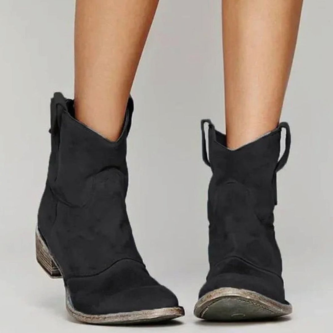 Josephine | Kvinne Vintage Western Suede Slip-On Ankelstøvler