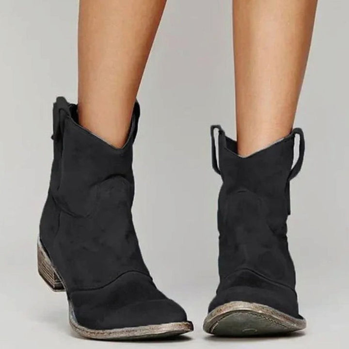 Josephine | Kvinne Vintage Western Suede Slip-On Ankelstøvler