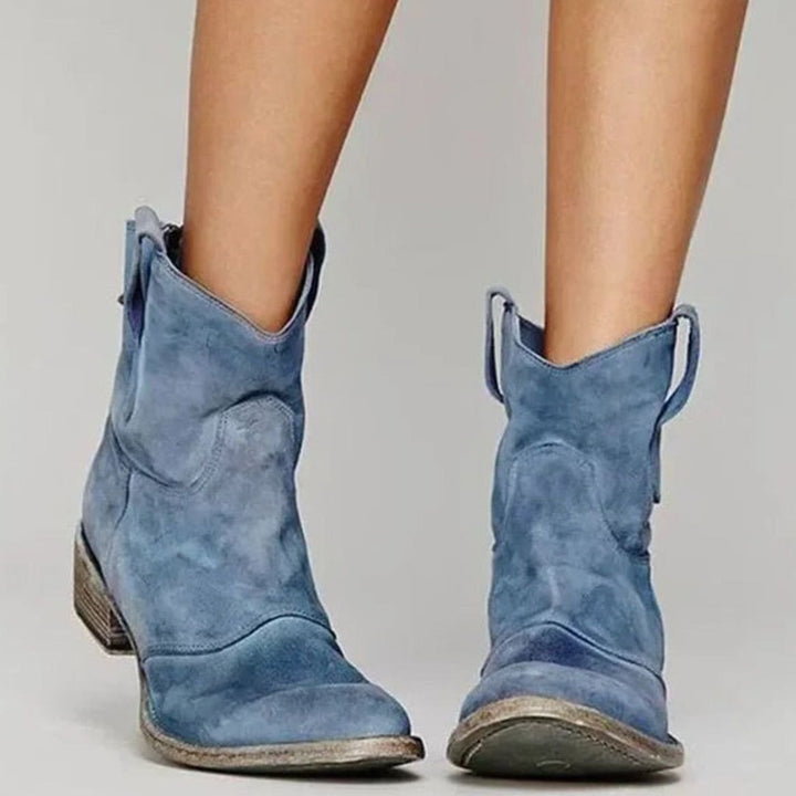 Josephine | Kvinne Vintage Western Suede Slip-On Ankelstøvler