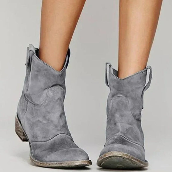 Josephine | Kvinne Vintage Western Suede Slip-On Ankelstøvler