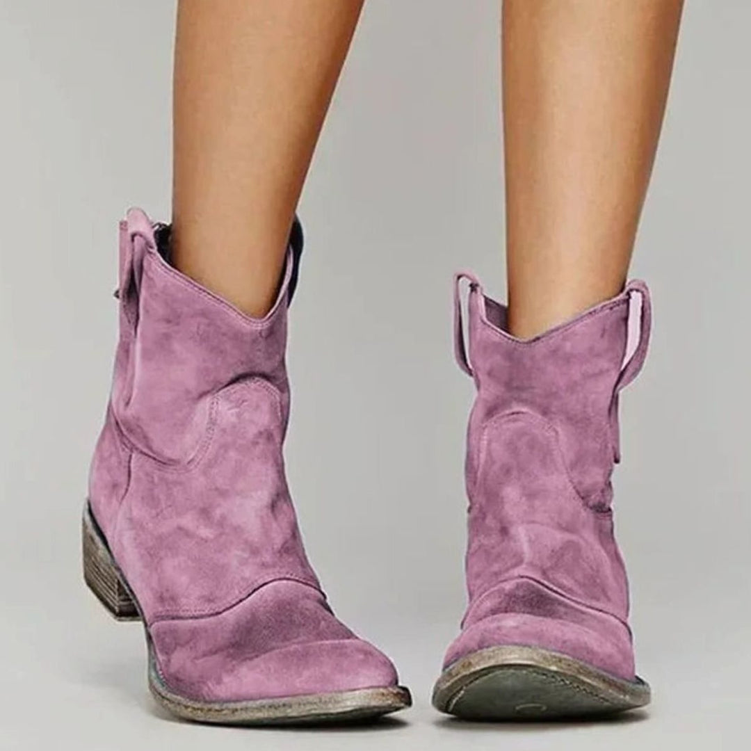 Josephine | Kvinne Vintage Western Suede Slip-On Ankelstøvler