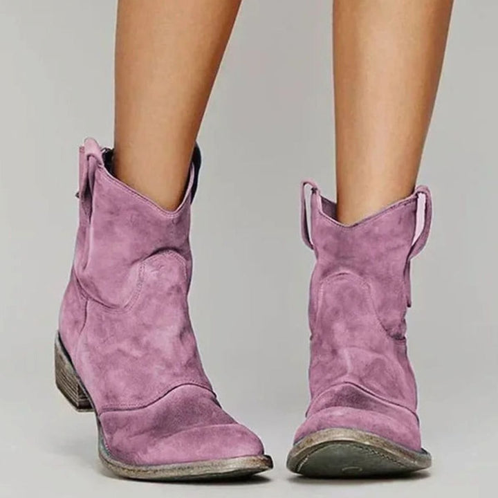 Josephine | Kvinne Vintage Western Suede Slip-On Ankelstøvler