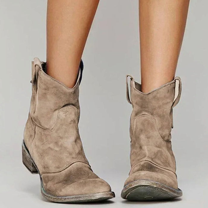 Josephine | Kvinne Vintage Western Suede Slip-On Ankelstøvler