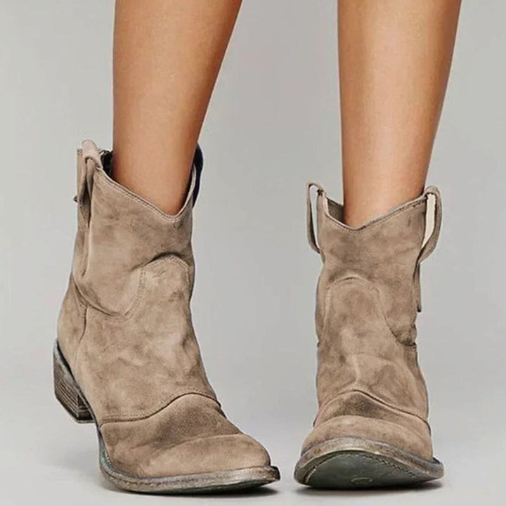 Josephine | Kvinne Vintage Western Suede Slip-On Ankelstøvler