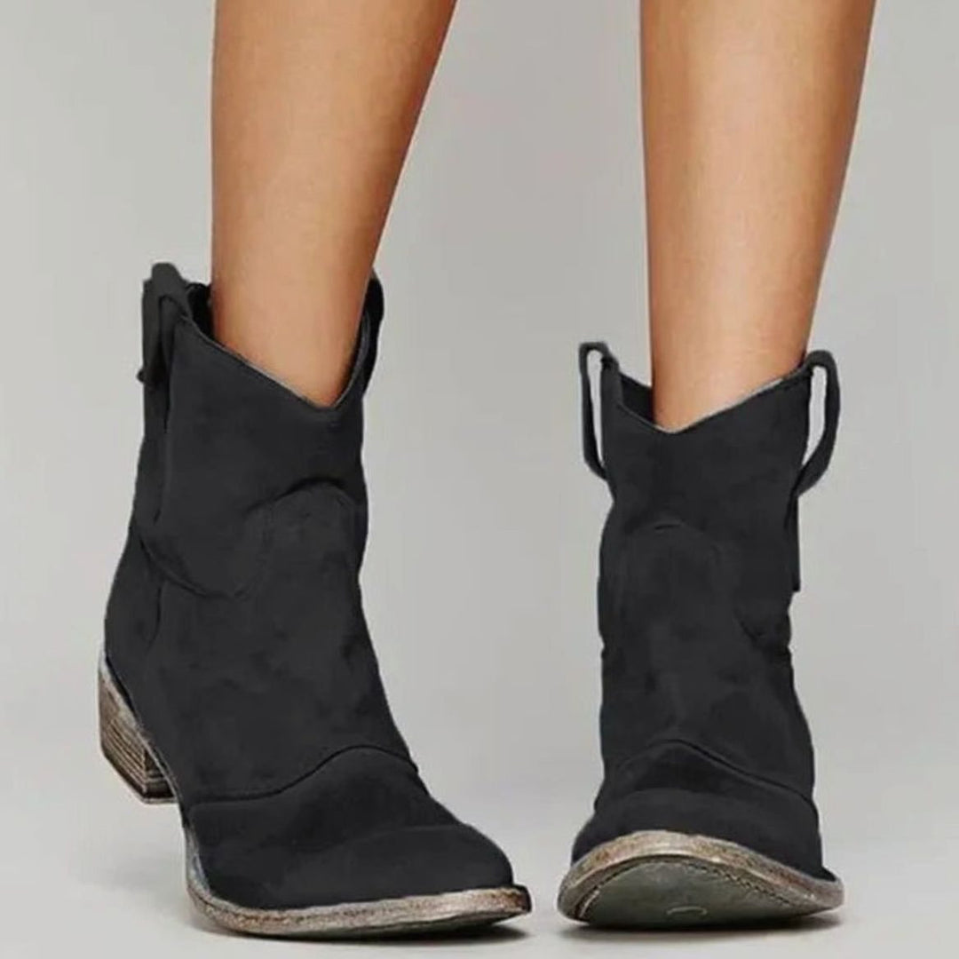 Josephine | Kvinne Vintage Western Suede Slip-On Ankelstøvler