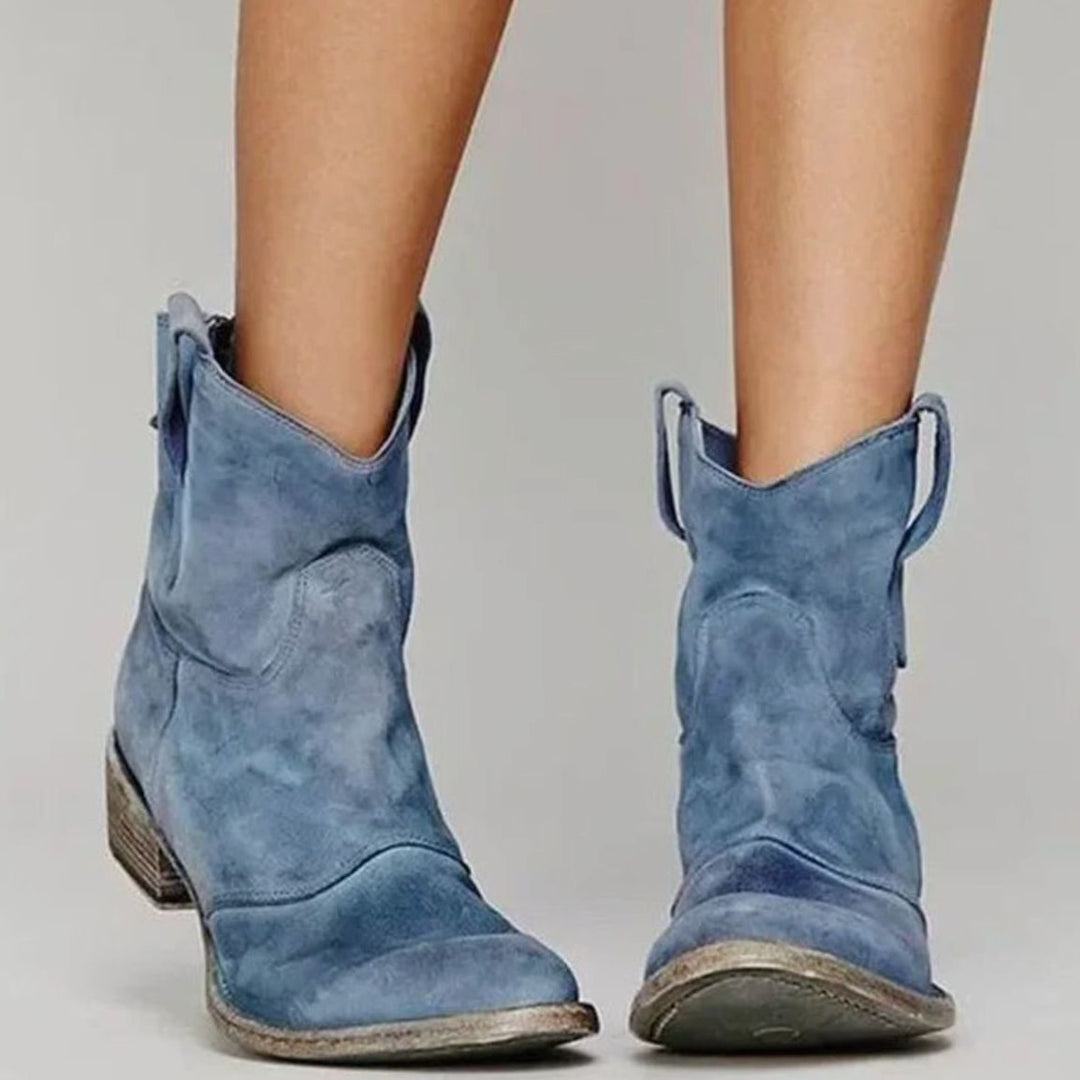 Josephine | Kvinne Vintage Western Suede Slip-On Ankelstøvler