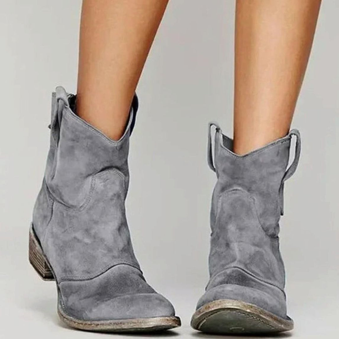 Josephine | Kvinne Vintage Western Suede Slip-On Ankelstøvler