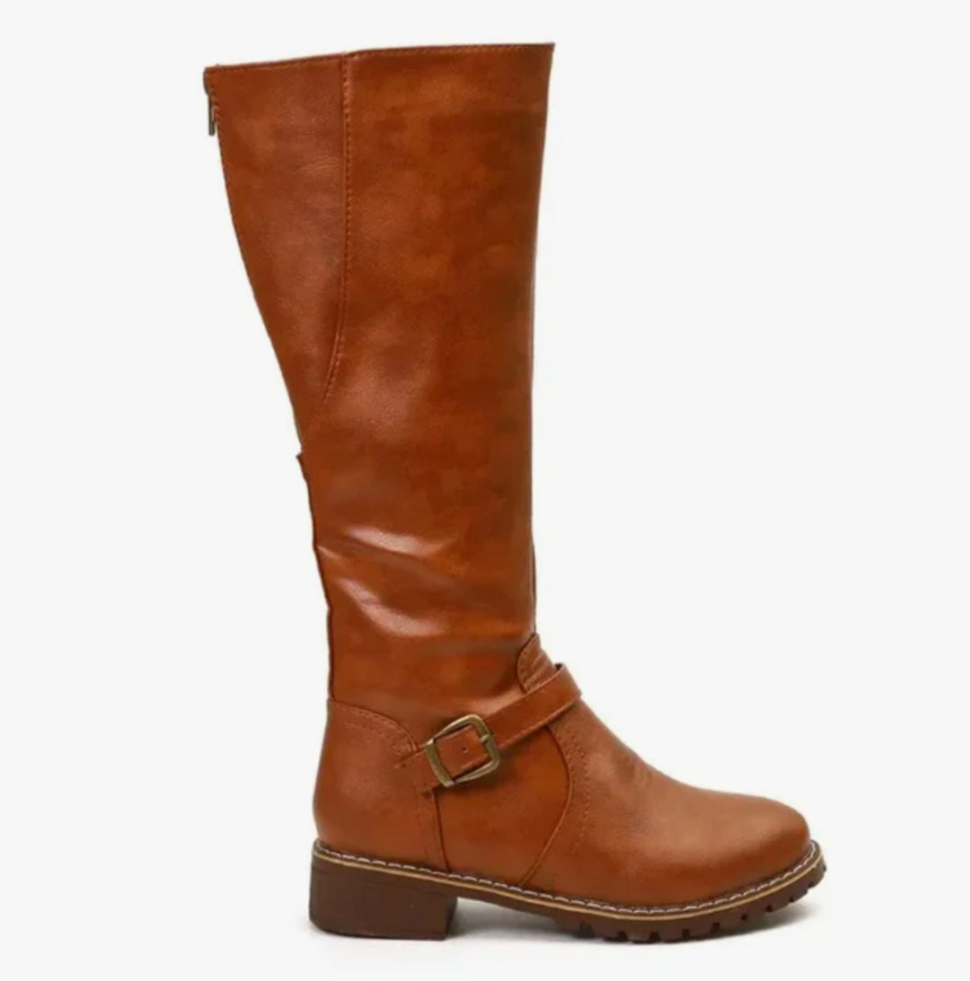 Kelsey | Kvinne Knee-High Spenne-Rem Blokkhæl Lærstøvler