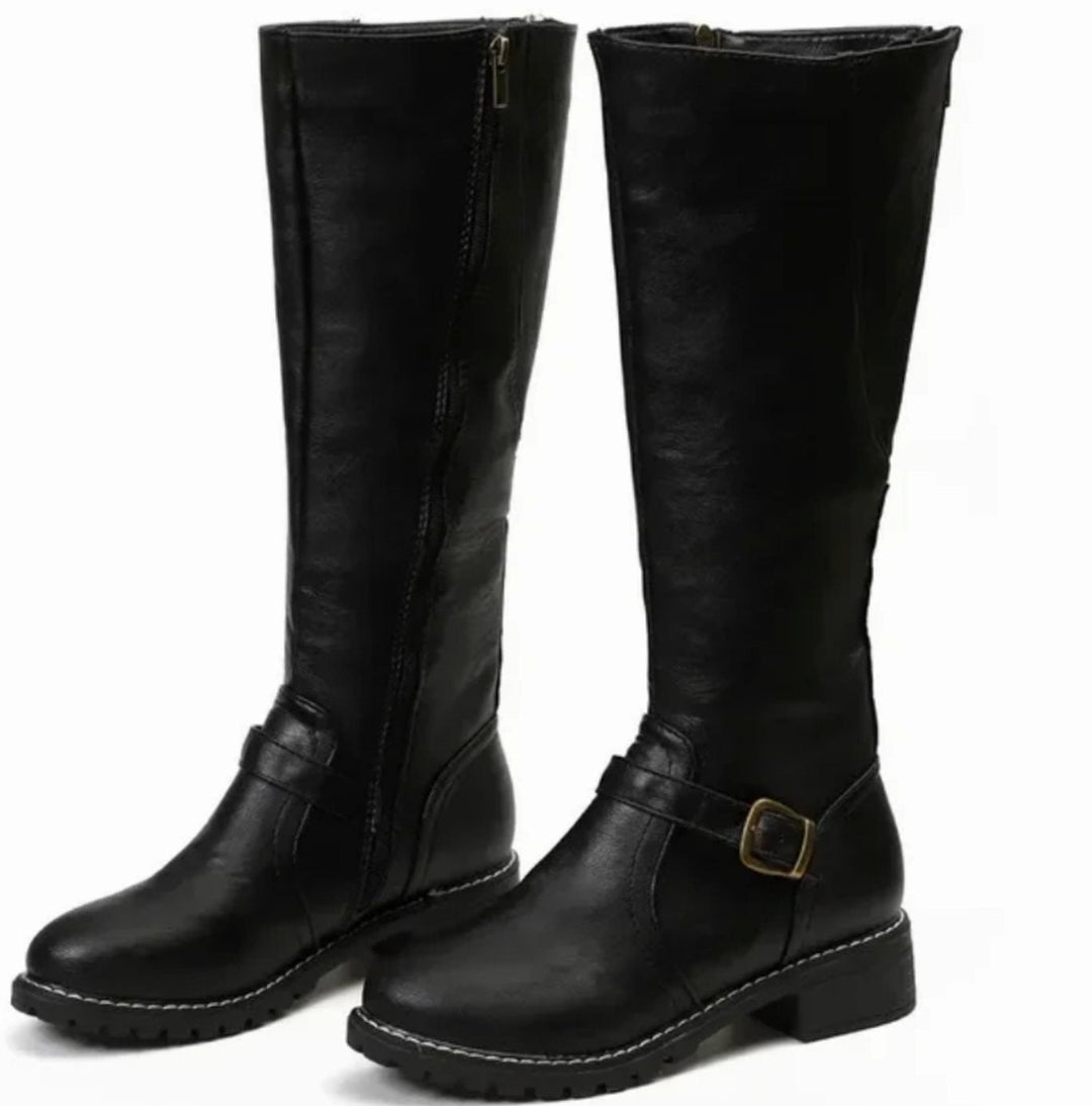 Kelsey | Kvinne Knee-High Spenne-Rem Blokkhæl Lærstøvler