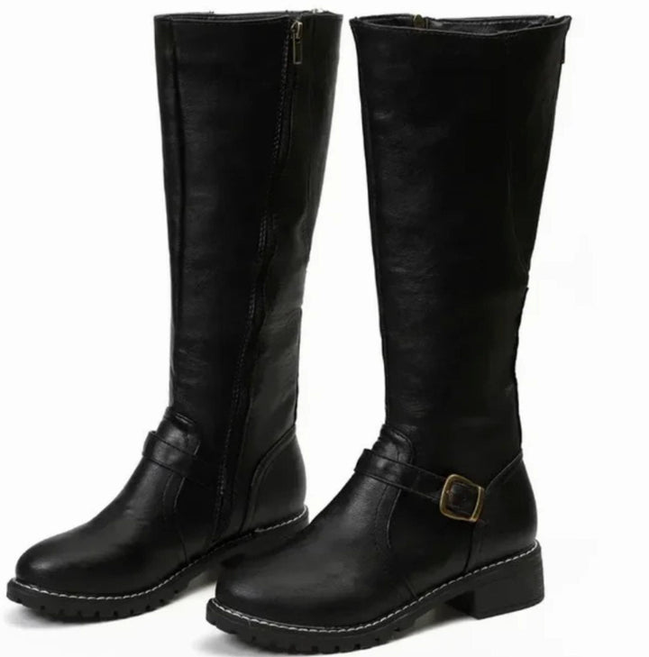 Kelsey | Kvinne Knee-High Spenne-Rem Blokkhæl Lærstøvler