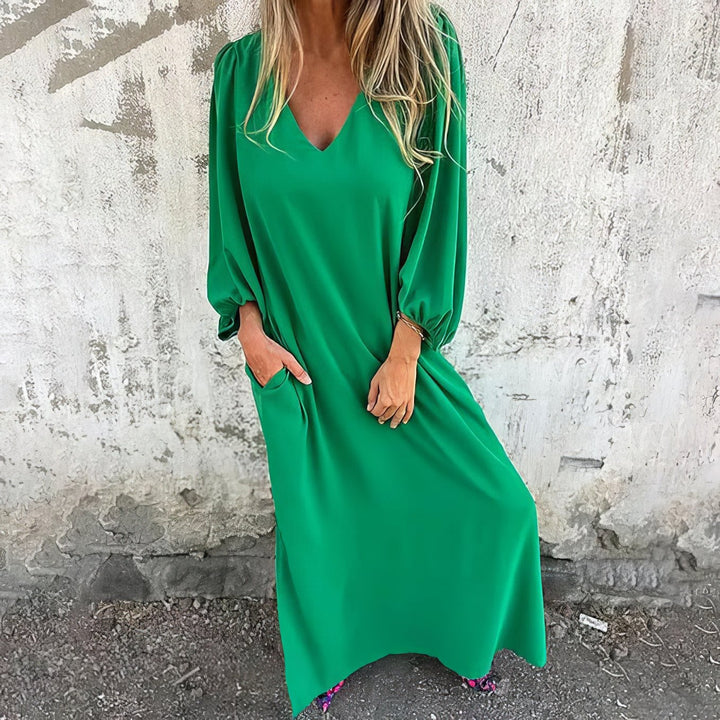 Kjole for kvinner | Maxi V-hals med lomme