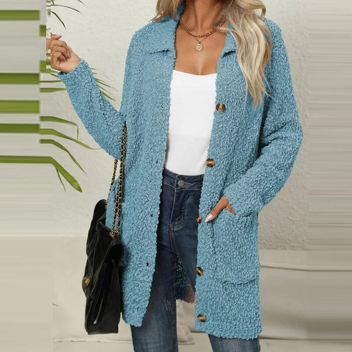 Dame Langjacket med Lommer Kneknappelukking