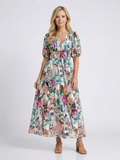 Kvinne Boho Midi Kjole | V-hals Blomster