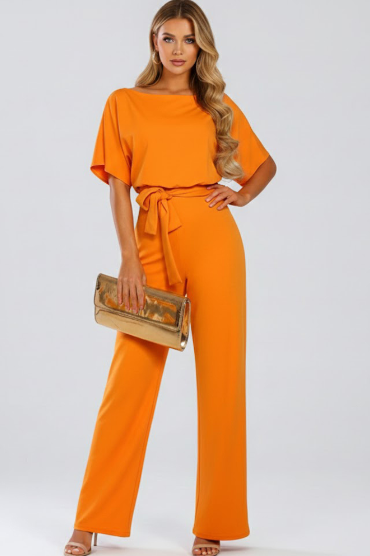 Kvinnes Vidbenet Jumpsuit | Kortermet Med Belte