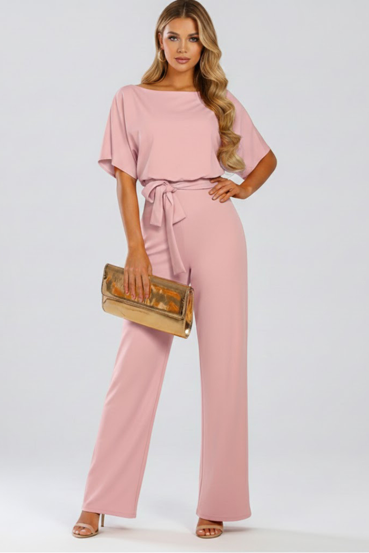 Kvinnes Vidbenet Jumpsuit | Kortermet Med Belte