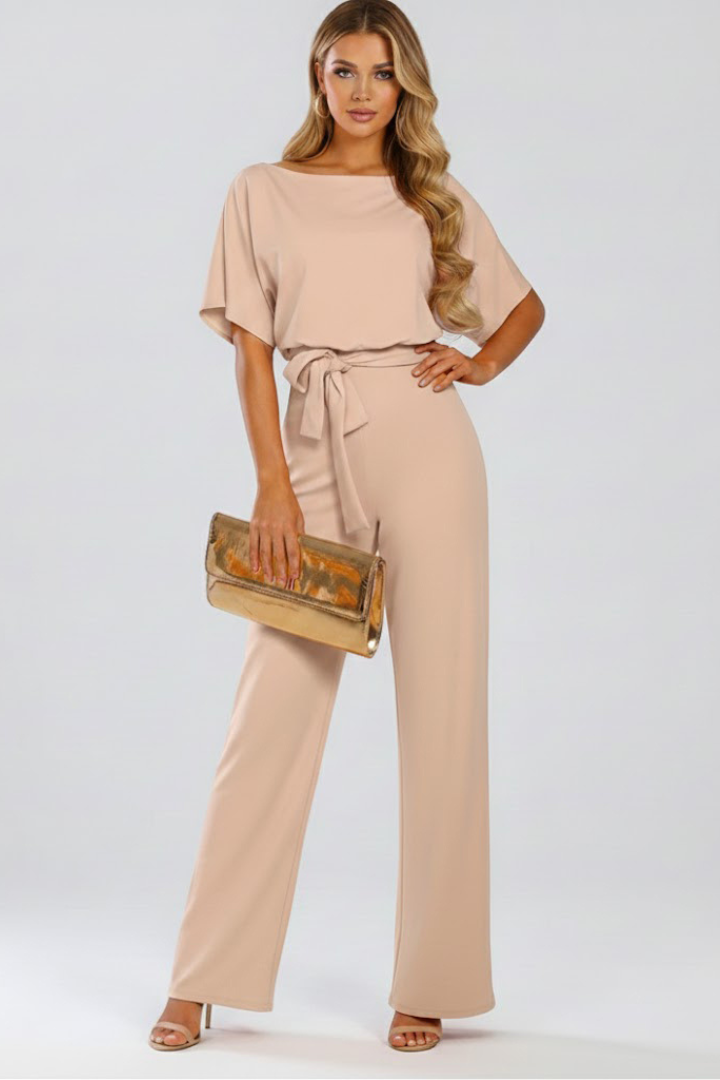 Kvinnes Vidbenet Jumpsuit | Kortermet Med Belte