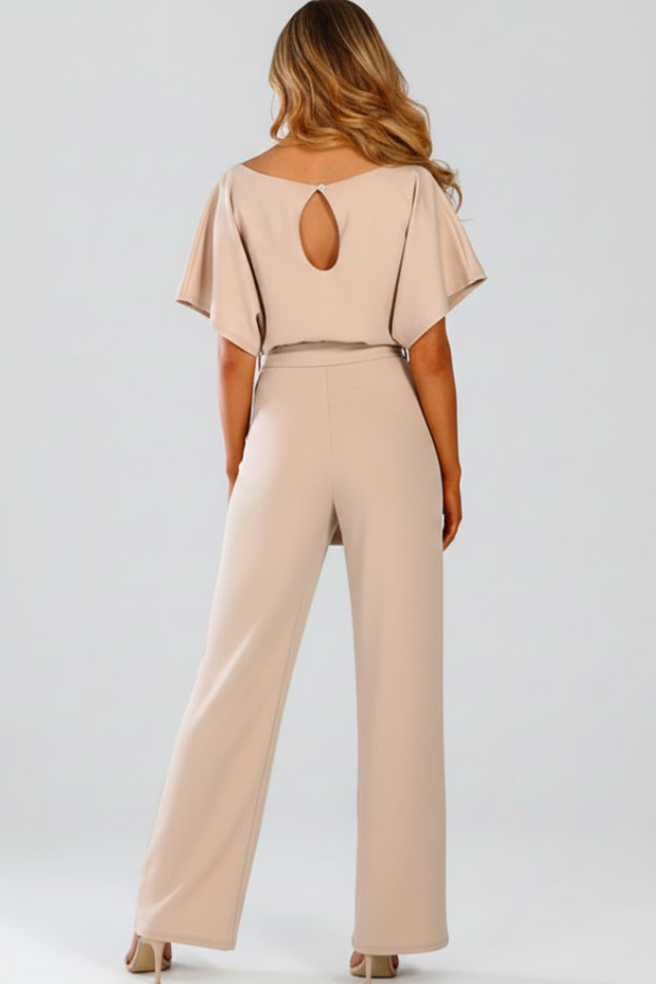 Kvinnes Vidbenet Jumpsuit | Kortermet Med Belte