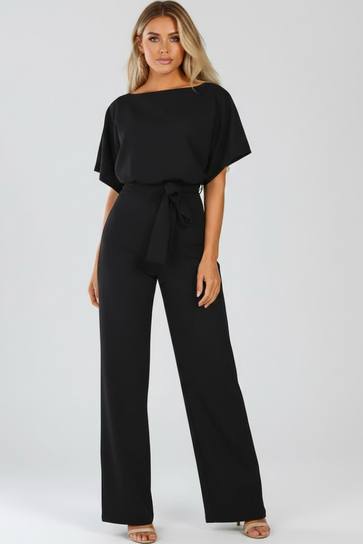 Kvinnes Vidbenet Jumpsuit | Kortermet Med Belte