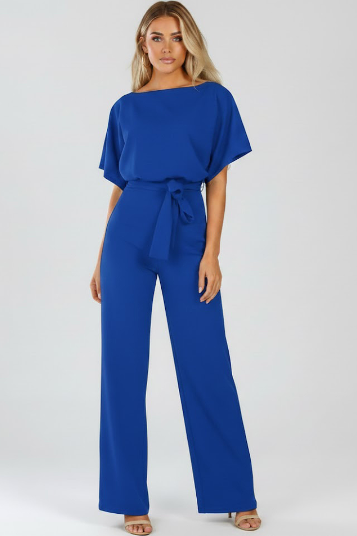 Kvinnes Vidbenet Jumpsuit | Kortermet Med Belte