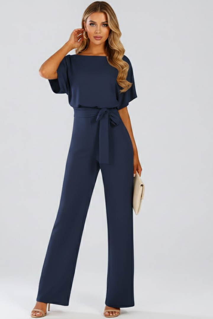 Kvinnes Vidbenet Jumpsuit | Kortermet Med Belte