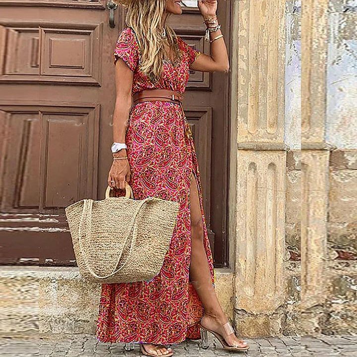Kvinneklær | Boho V-Hals Maxi med Belte