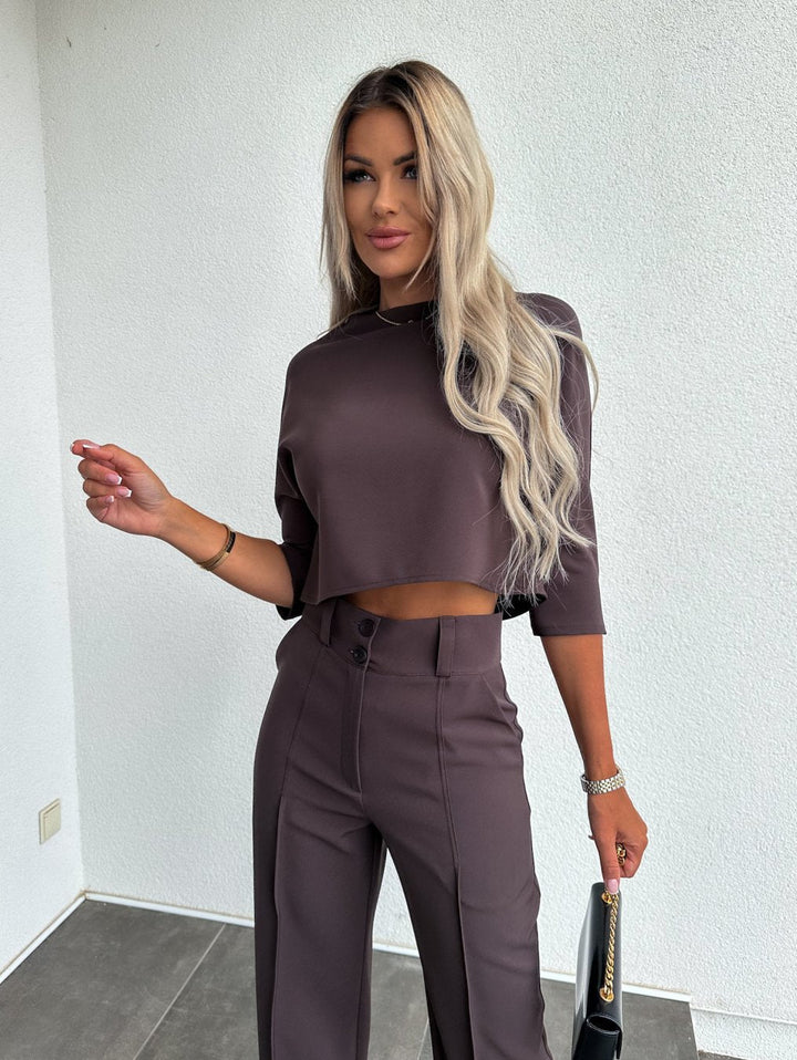 Dame To-Dels Lounge Sett | Kortermet Topp Flared Bukser