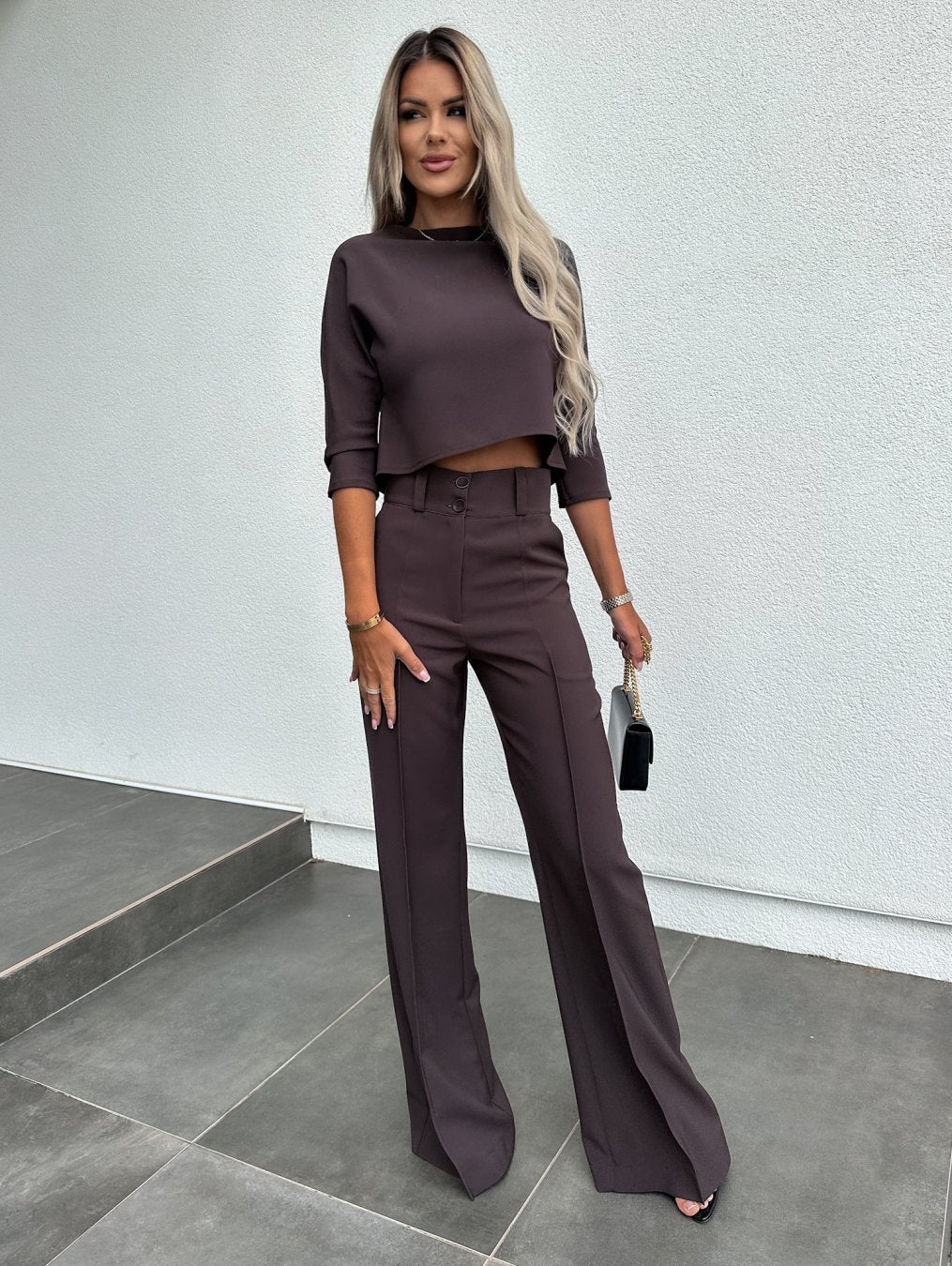 Dame To-Dels Lounge Sett | Kortermet Topp Flared Bukser
