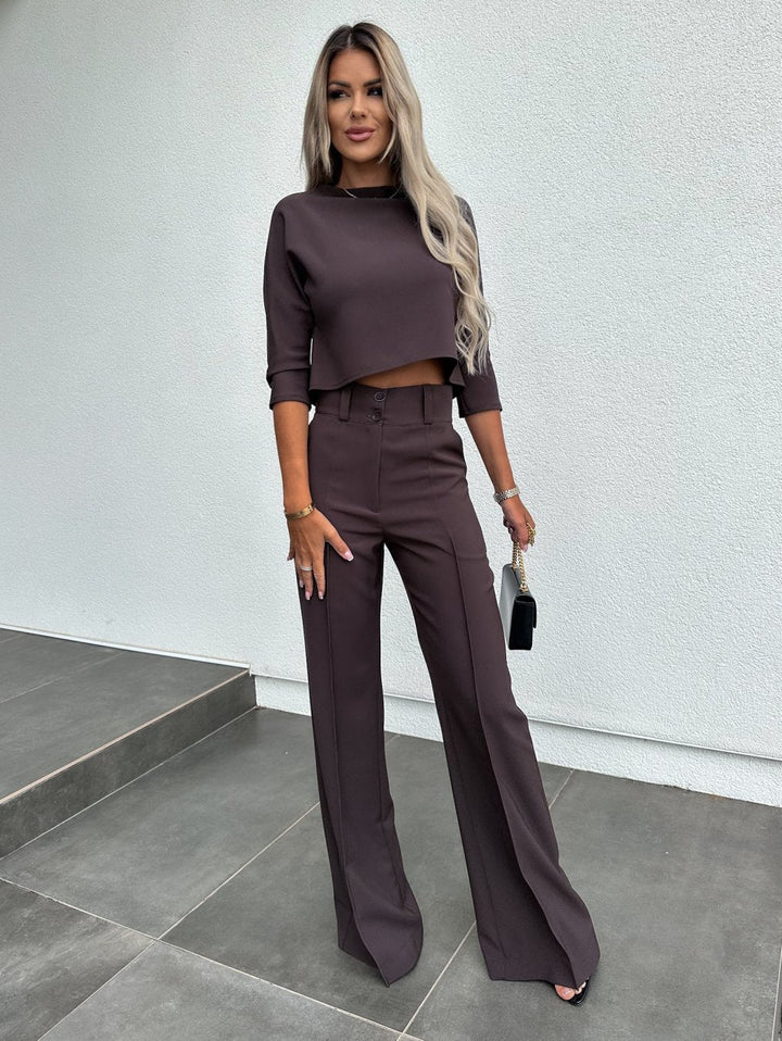 Dame To-Dels Lounge Sett | Kortermet Topp Flared Bukser