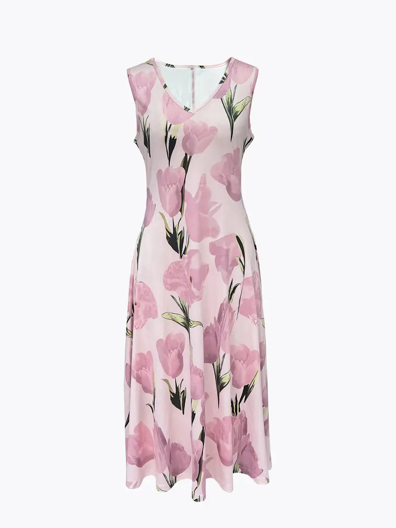 Dame Maxi Kjole med Jakke Sett | Rosa Blomster