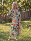 Kvinne Boho Midi Kjole | Knapp-Front Blomster