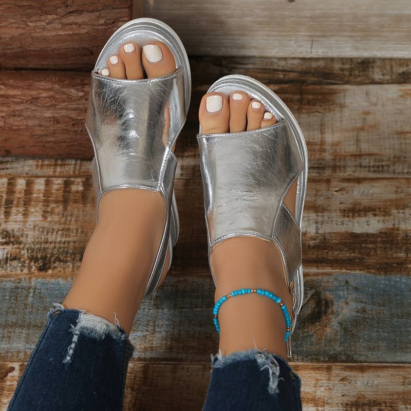 Sandaler for kvinner | Metallisk plattform slingback-design