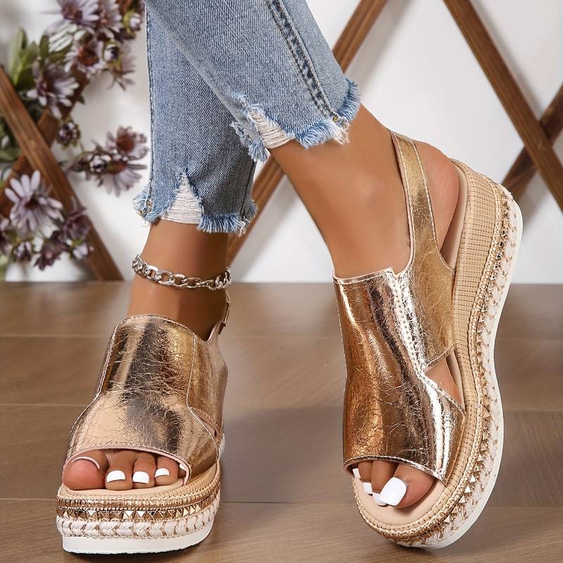 Sandaler for kvinner | Metallisk plattform slingback-design