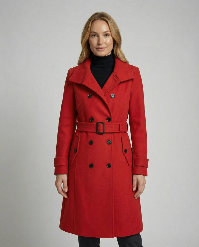 Dame Dobbeltspent Trenchcoat med Belte og Midilengde