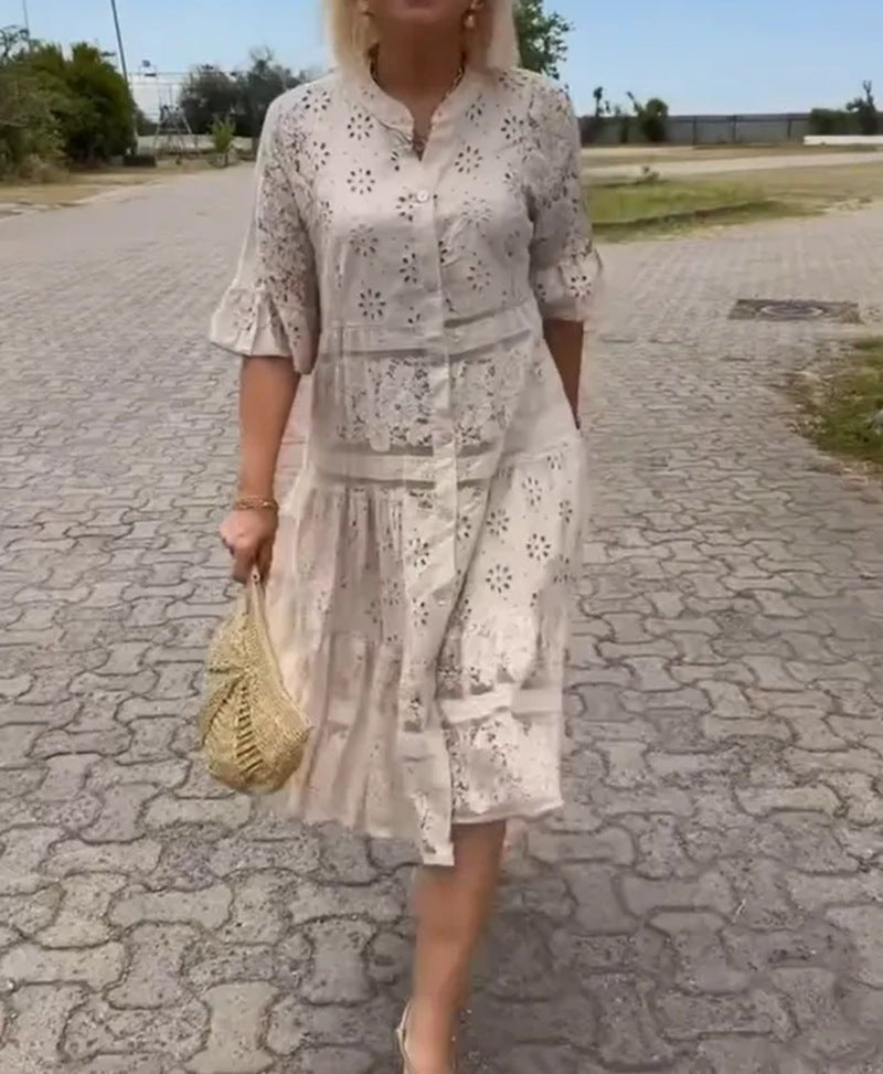 Kjole for kvinner | Knapp foran lagdelt midi