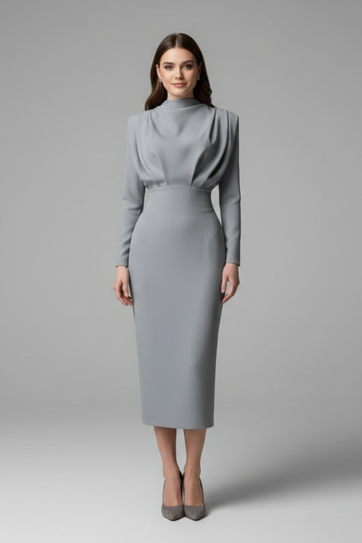Kvinne Cocktail Midi Kjole | Lange Ermer