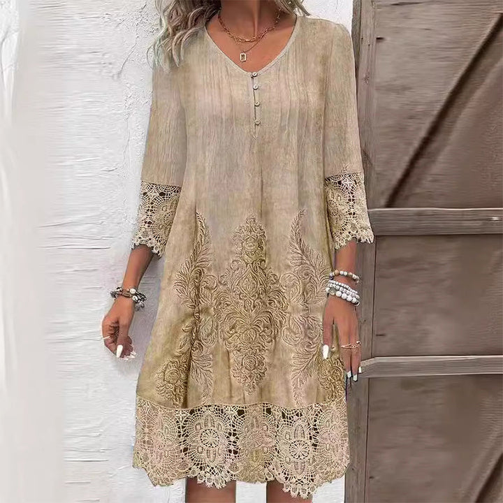 Kjole for kvinner | V-hals brodert midi