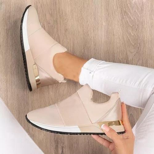 Stijlvolle Beige & Rode Dames Sneakers - Ademend & Comfortabel