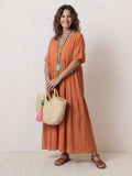 Kvinne Boho Maxi Kjole | V-hals Lagdelt