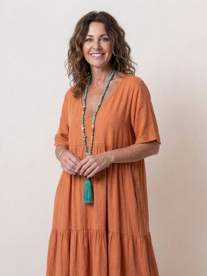 Kvinne Boho Maxi Kjole | V-hals Lagdelt