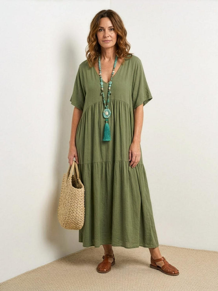 Kvinne Boho Maxi Kjole | V-hals Lagdelt