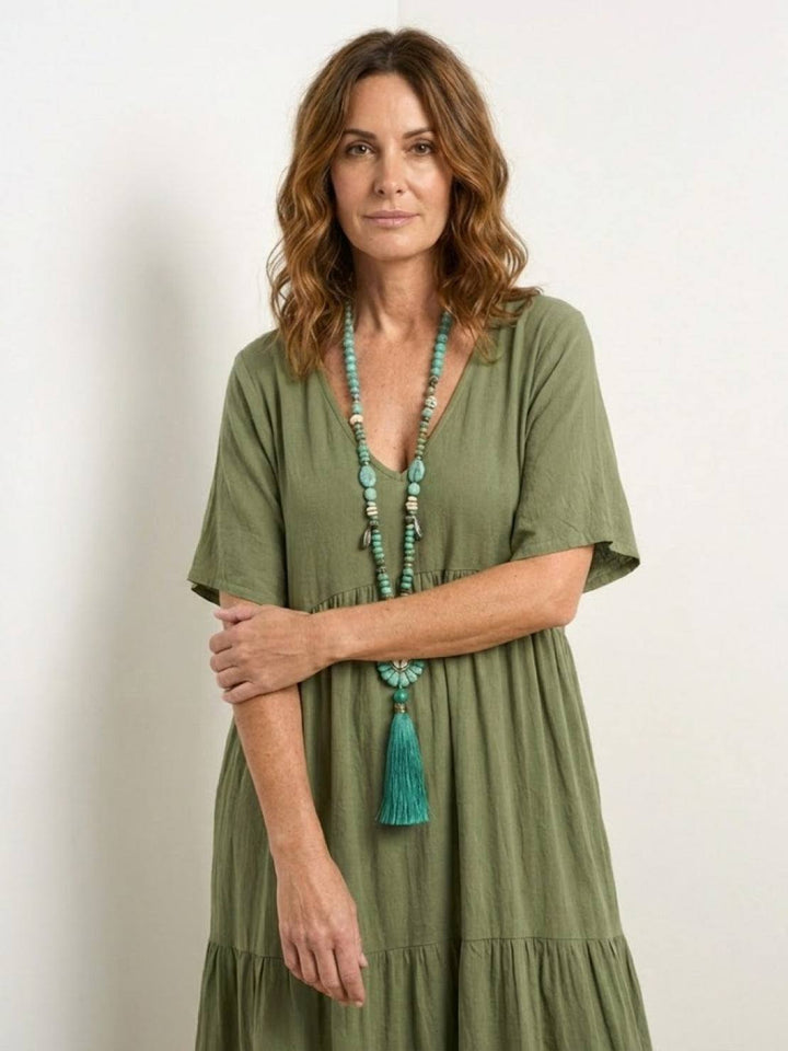 Kvinne Boho Maxi Kjole | V-hals Lagdelt