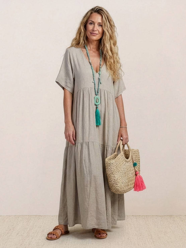 Kvinne Boho Maxi Kjole | V-hals Lagdelt