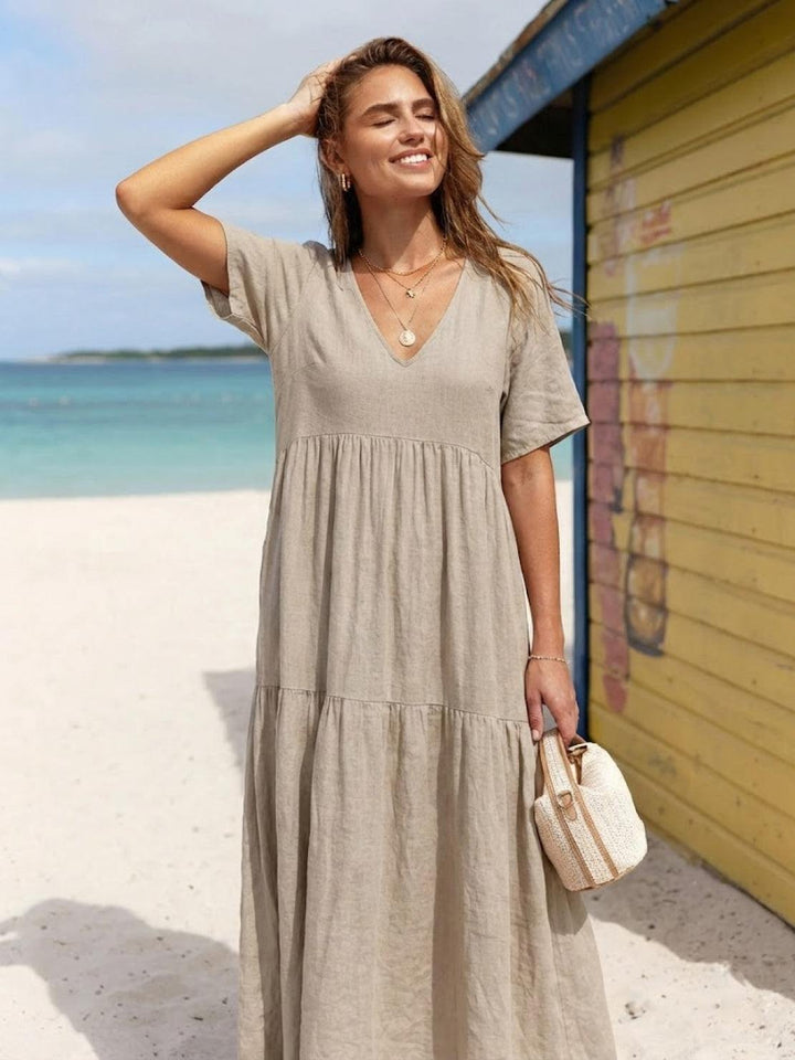 Kvinne Boho Maxi Kjole | V-hals Lagdelt