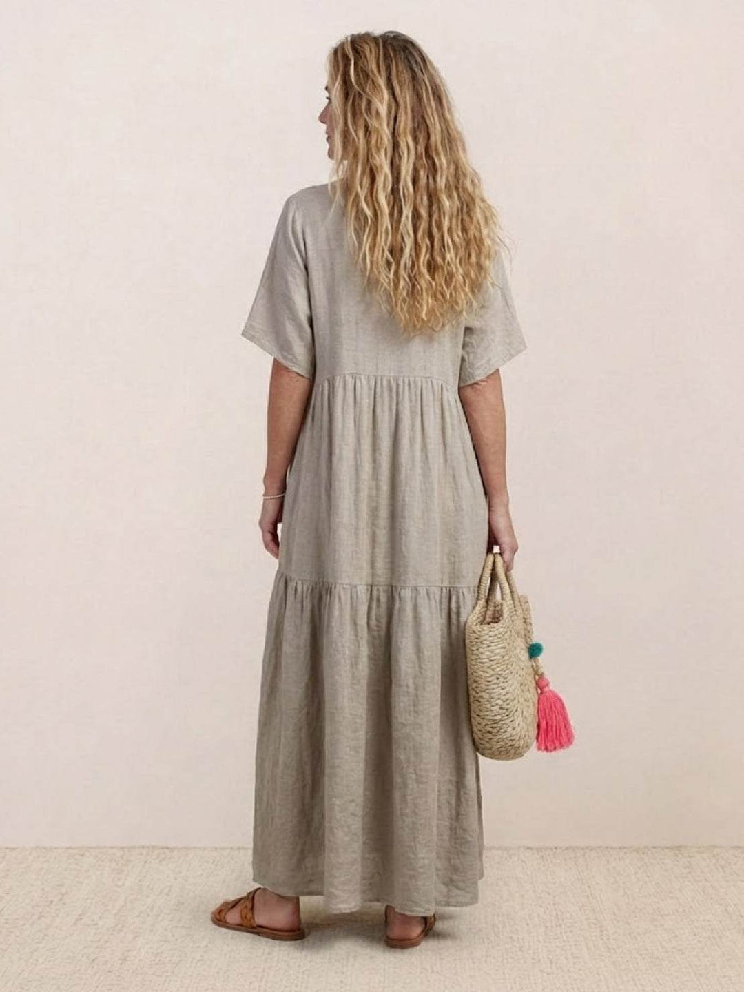 Kvinne Boho Maxi Kjole | V-hals Lagdelt