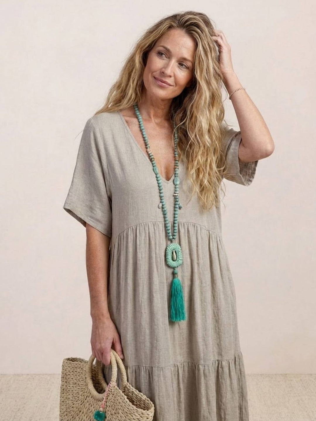 Kvinne Boho Maxi Kjole | V-hals Lagdelt