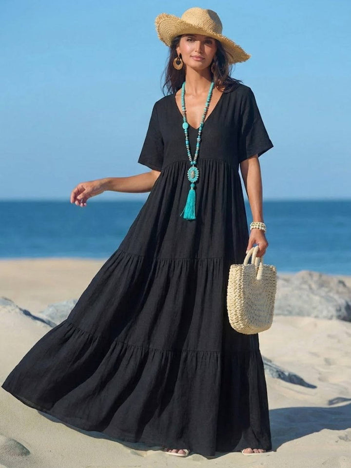 Kvinne Boho Maxi Kjole | V-hals Lagdelt